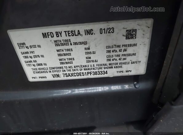 7SAXCDE51PF383334 2023 TESLA MODEL X Gray Շարժիչի բաժամունքի տեսք