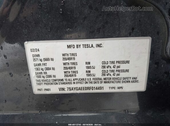 7SAYGAEE0RF014491 2024 TESLA MODEL Y Gray 