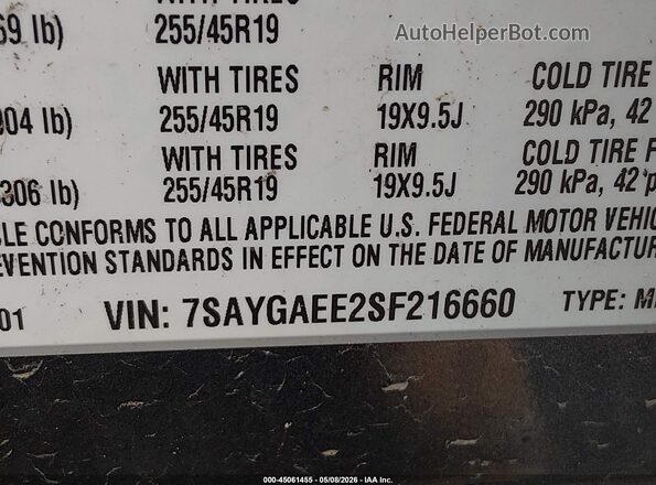 7SAYGAEE2SF216660 2025 TESLA MODEL Y Серый 