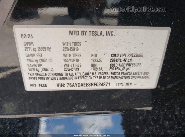 7SAYGAEE3RF024271 2024 TESLA MODEL Y Black Vista del compartimento del motor