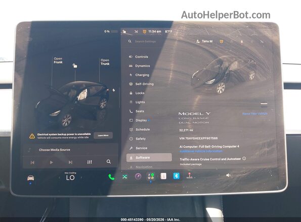 7SAYGAEEXPF907586 2023 TESLA MODEL Y Gray Widok tylnych siedzeń