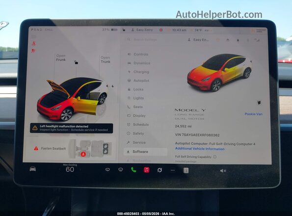 7SAYGAEEXRF060362 2024 TESLA MODEL Y Blue Vista de los asientos traseros