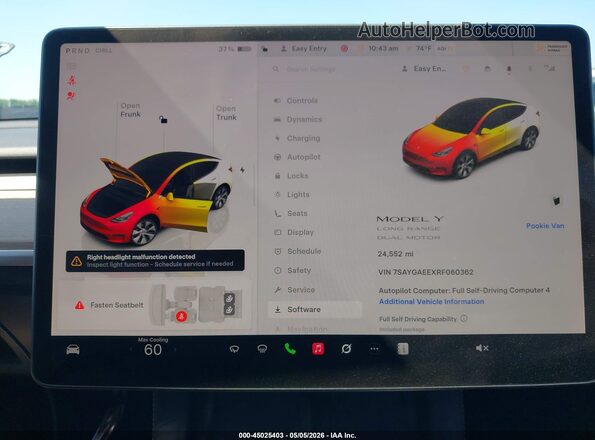 7SAYGAEEXRF060362 2024 TESLA MODEL Y Blue 