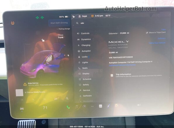 7SAYGAEEXRF106806 2024 TESLA MODEL Y Серый Вид задних сидений
