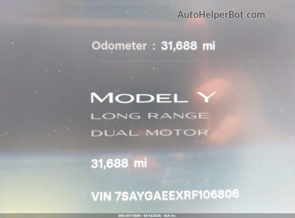 7SAYGAEEXRF106806 2024 TESLA MODEL Y Серый 