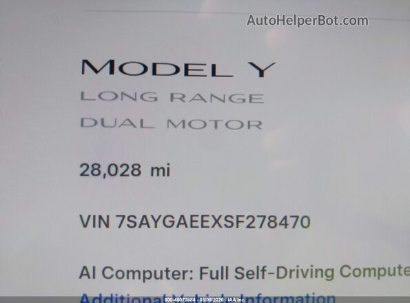 7SAYGAEEXSF278470 2025 TESLA MODEL Y Черный 