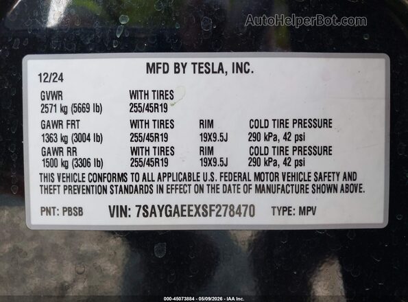 7SAYGAEEXSF278470 2025 TESLA MODEL Y Черный Вид подкапотного пространства