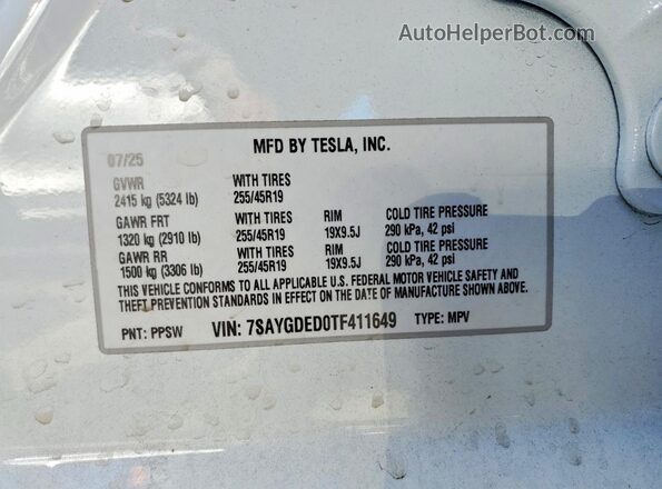 7SAYGDED0TF411649 2026 TESLA MODEL Y White 