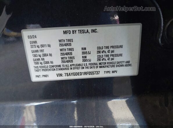 7SAYGDED1RF055737 2024 TESLA MODEL Y Gray Շարժիչի բաժամունքի տեսք