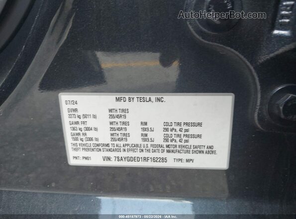 7SAYGDED1RF162285 2024 TESLA MODEL Y Gray Engine compartment view