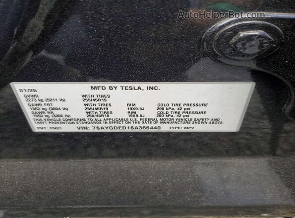7SAYGDED1SA365440 2025 TESLA MODEL Black Engine compartment view