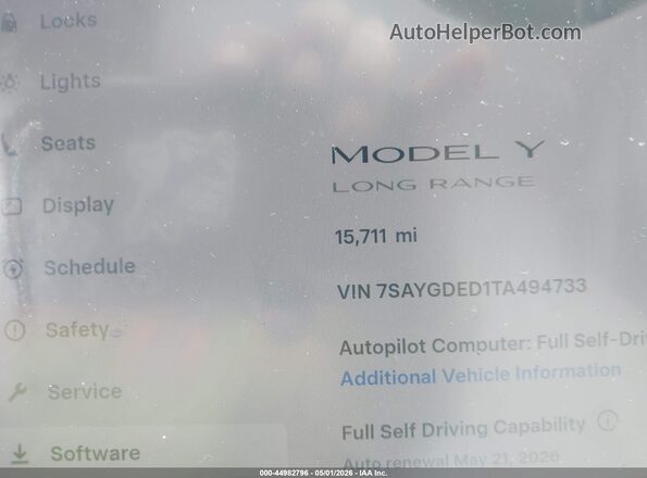 7SAYGDED1TA494733 2026 TESLA MODEL Y Черный Панорамный вид салона 360°