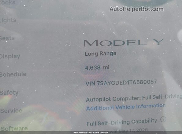 7SAYGDED1TA580057 2026 TESLA MODEL Y White Հետևի նստատեղերի տեսք