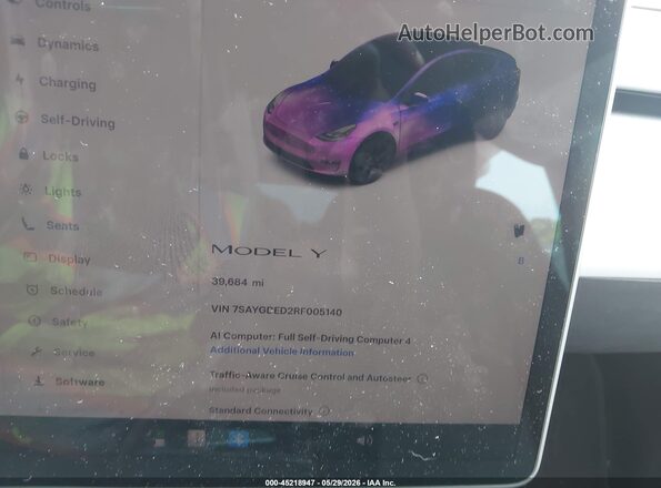 7SAYGDED2RF005140 2024 TESLA MODEL Y Blue Вид задніх сидінь