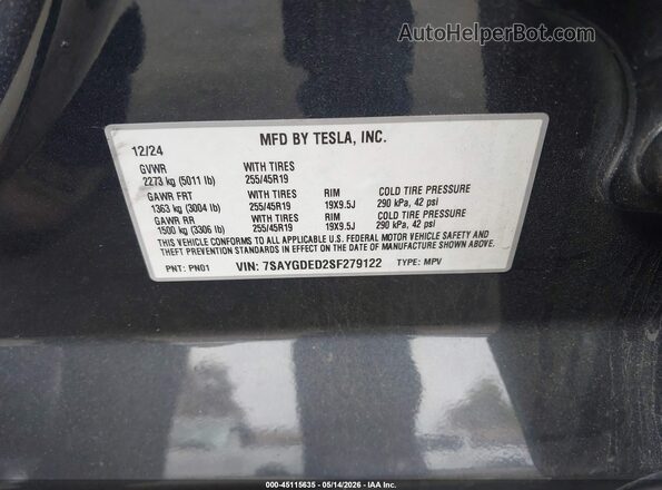 7SAYGDED2SF279122 2025 TESLA MODEL Y Gray Vista del compartimento del motor
