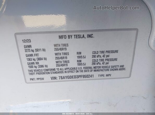 7SAYGDED3PF950241 2023 TESLA MODEL Y White ძრავის განყოფილების ხედი