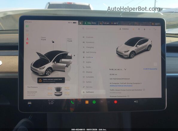 7SAYGDED3PF950241 2023 TESLA MODEL Y White უკანა სავარძლების ხედი