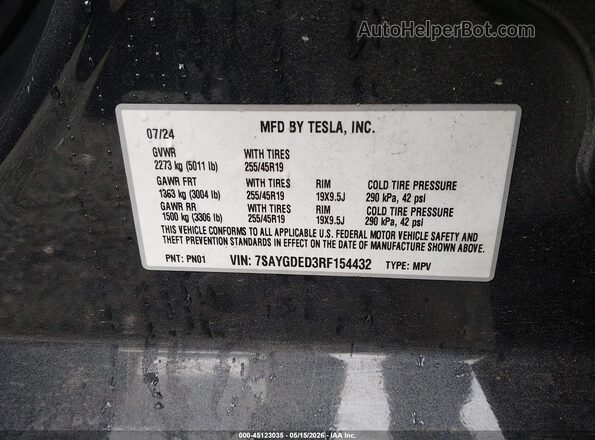 7SAYGDED3RF154432 2024 TESLA MODEL Y Gray 