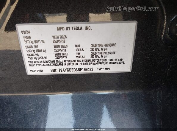 7SAYGDED3RF199483 2024 TESLA MODEL Y Gray 