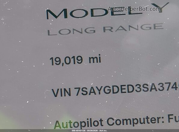 7SAYGDED3SA374009 2025 TESLA MODEL Y Серый 