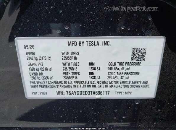 7SAYGDED3TA696117 2026 TESLA MODEL Y Gray Շարժիչի բաժամունքի տեսք