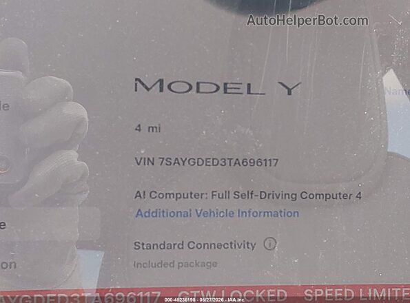 7SAYGDED3TA696117 2026 TESLA MODEL Y Gray Հետևի նստատեղերի տեսք
