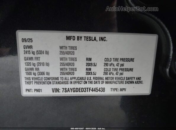 7SAYGDED3TF445438 2026 TESLA MODEL Y Gray Շարժիչի բաժամունքի տեսք