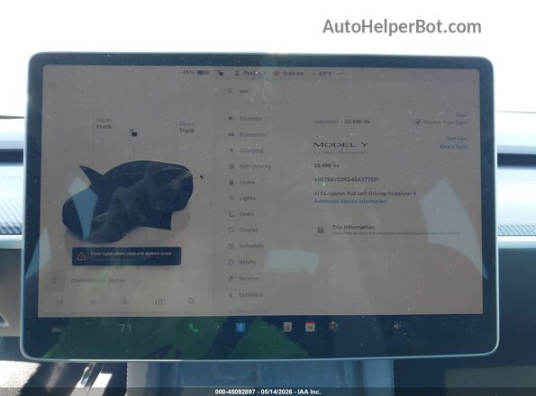 7SAYGDED4SA377551 2025 TESLA MODEL Y Gray Vista de los asientos traseros