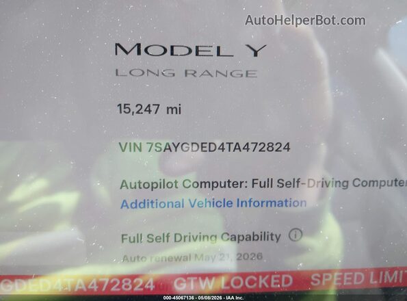 7SAYGDED4TA472824 2026 TESLA MODEL Y Серый Вид задних сидений