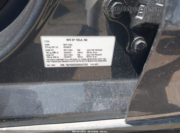 7SAYGDED5SA347359 2025 TESLA MODEL Y Gray Engine compartment view