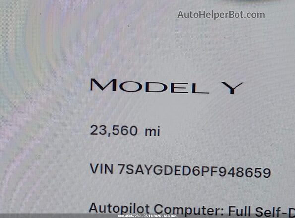 7SAYGDED6PF948659 2023 TESLA MODEL Y Gray 