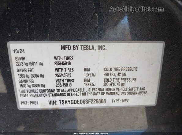 7SAYGDED6SF229808 2025 TESLA MODEL Y Black Widok komory silnika