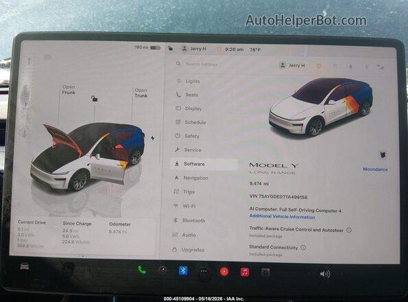 7SAYGDED7TA499158 2026 TESLA MODEL Y Черный Вид задних сидений
