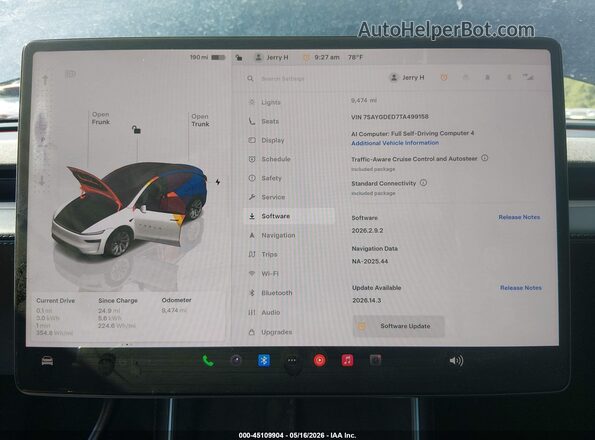 7SAYGDED7TA499158 2026 TESLA MODEL Y Черный 