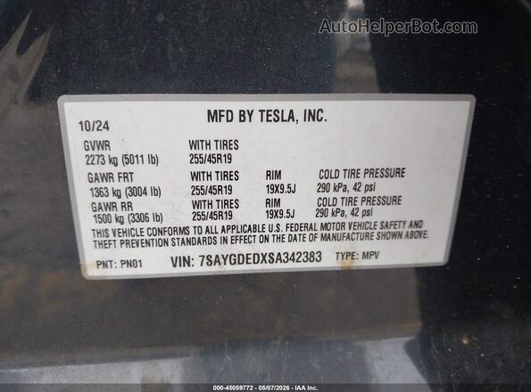 7SAYGDEDXSA342383 2025 TESLA MODEL Y Черный 
