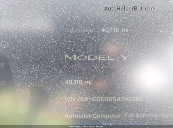 7SAYGDEDXSA342383 2025 TESLA MODEL Y Черный 