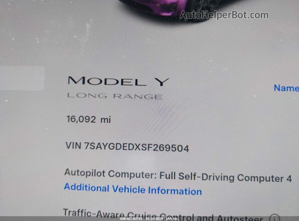 7SAYGDEDXSF269504 2025 TESLA MODEL Y Серый Вид задних сидений