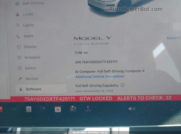 7SAYGDEDXTF425171 2026 TESLA MODEL Y Белый Вид задних сидений
