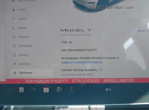 7SAYGDEDXTF425171 2026 TESLA MODEL Y Белый Панорамный вид салона 360°