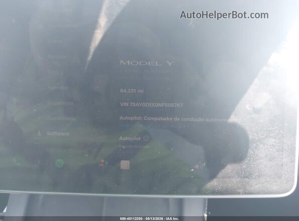 7SAYGDEE0NF505767 2022 TESLA MODEL Y Синий Вид задних сидений