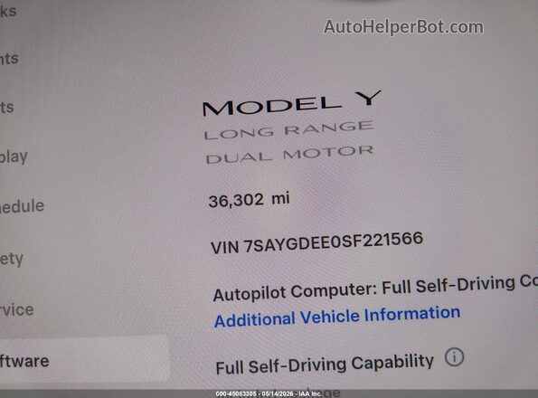 7SAYGDEE0SF221566 2025 TESLA MODEL Y Black სალონის 360-გრადუსიანი ხედი