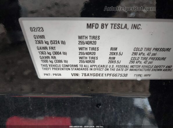 7SAYGDEE1PF667538 2023 TESLA MODEL Y Black Engine compartment view