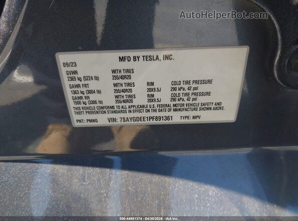 7SAYGDEE1PF891361 2023 TESLA MODEL Y Gray Շարժիչի բաժամունքի տեսք