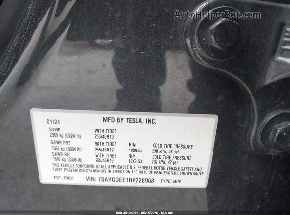 7SAYGDEE1RA228968 2024 TESLA MODEL Y Серый Вид подкапотного пространства