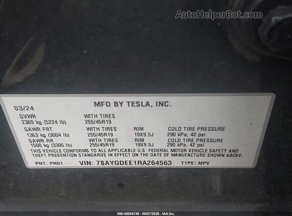 7SAYGDEE1RA264563 2024 TESLA MODEL Y Black 