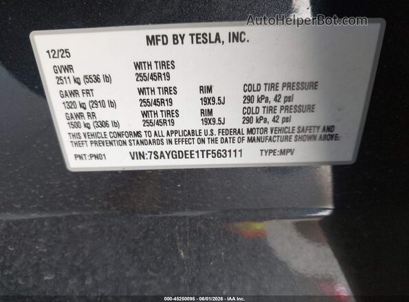 7SAYGDEE1TF563111 2026 TESLA MODEL Y Gray Engine compartment view