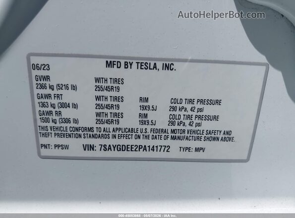7SAYGDEE2PA141772 2023 TESLA MODEL Y White 