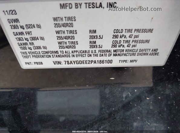 7SAYGDEE2PA186100 2023 TESLA MODEL Y Черный Вид подкапотного пространства