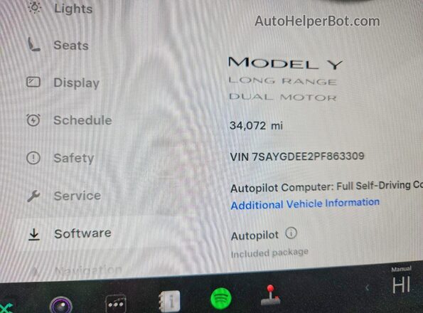 7SAYGDEE2PF863309 2023 TESLA MODEL Gray Vista del cuadro de instrumentos