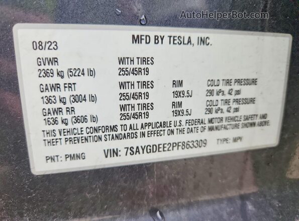 7SAYGDEE2PF863309 2023 TESLA MODEL Gray Vista del compartimento del motor